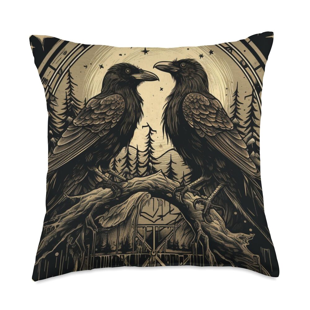 4293 Odin Ravens Huginn and Muninn Odin's Ravens Viking Valhalla Throw